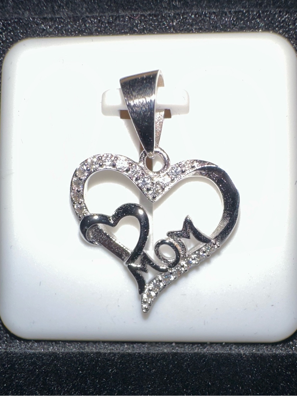 Motherâs Day! .925 Silver Mom Heart Pendant Necklace, Real Silver .25 Moissanite